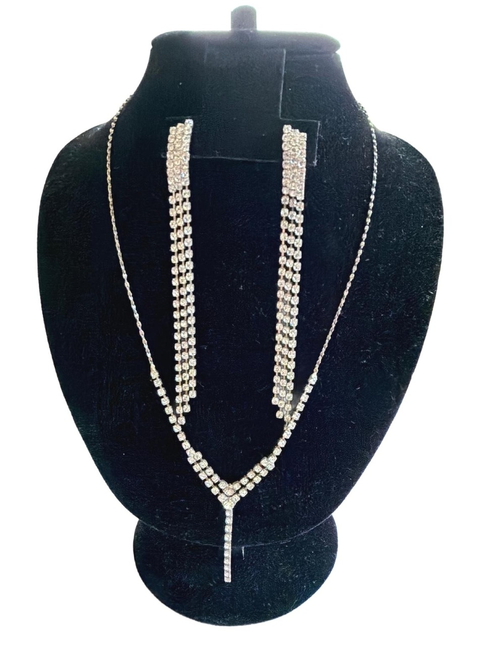 Claire's Rhinestone Y-Necklace & Drop Earrings Bridal Prom Jewelry Set